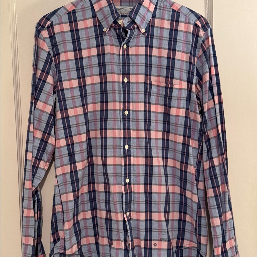 Men's Blue and Pink Plaid Shirt